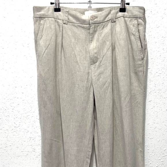 Tan linen Relaxed Fit Trousers with Elastic Waistband 32/12 - Picture 4 of 8